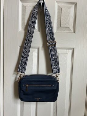 Michael Kors Navy Crossbody Bag with Patterned Strap
